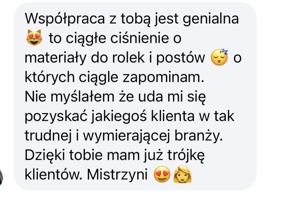 Krótka opinia klientki o nowych klientach w tydzień